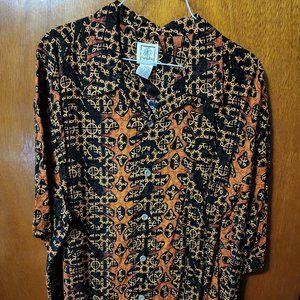 Men's Large Morro Bay Black Celtic Cross Print Short Sleeve Button Down Shirt